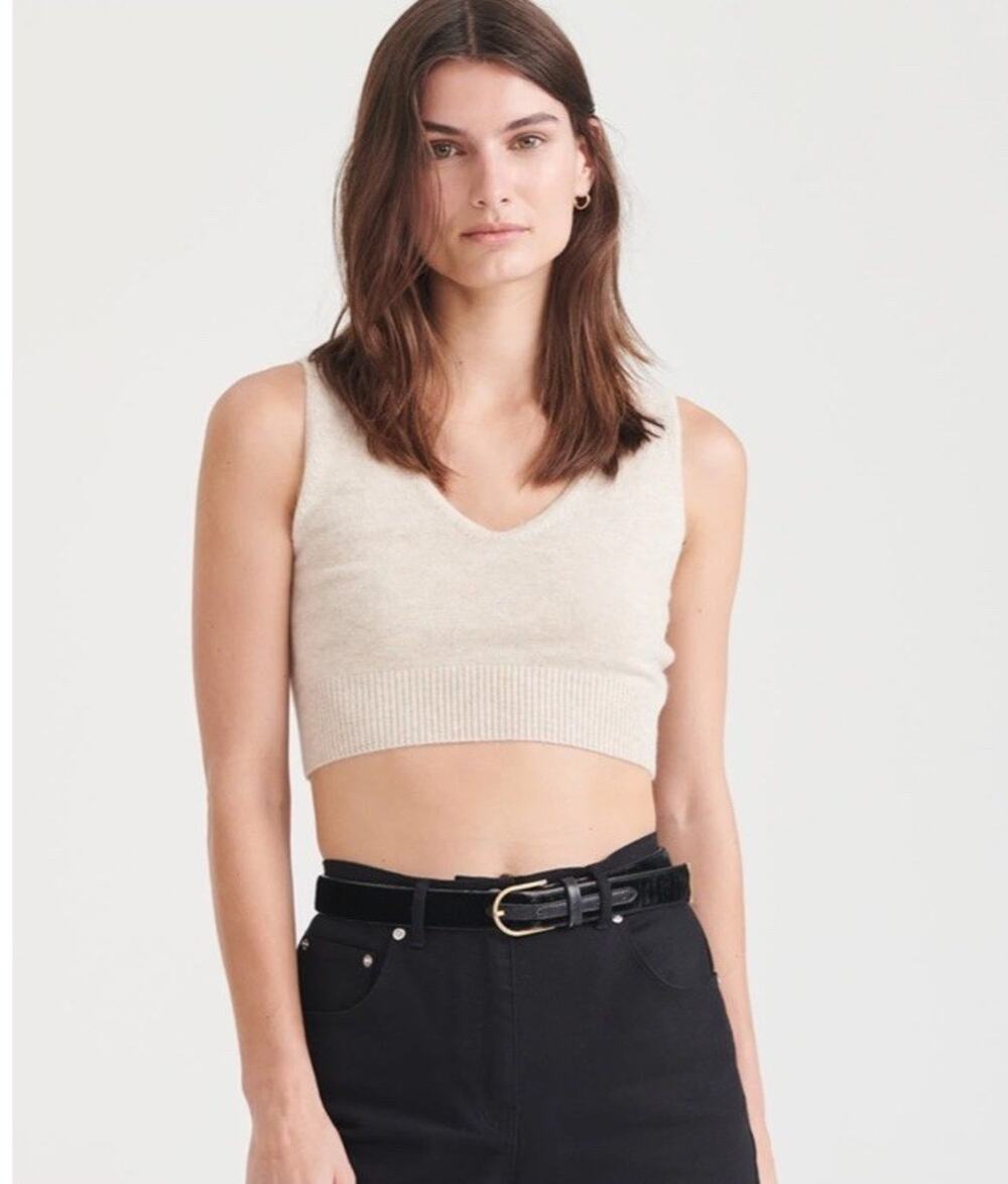 Naadam 100% Cashmere Signature Longline Bra Top Crop Oatmeal 2X Minimal Capsule